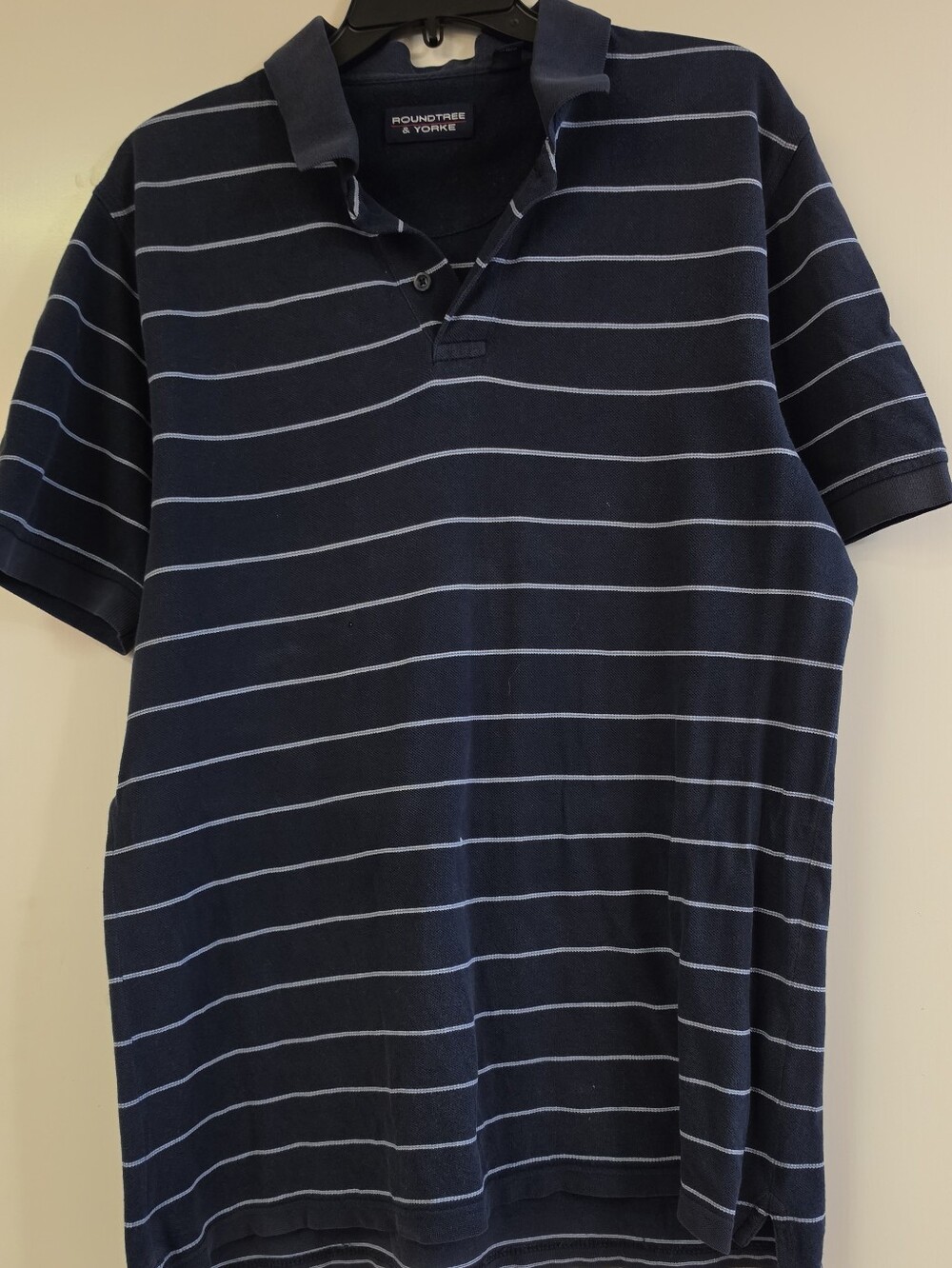 Roundtree & Yorke Navy Blue Polo with Light Blue Stripes